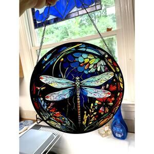 NEW Dragonfly Suncatcher Stained Glass Indoor Window Decor Hanging Gift 12x12